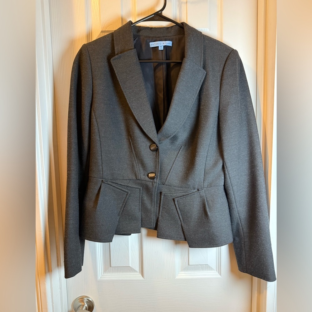 Antonio Melani Unique Womens Charcoal Gray Blazer Jacket Tailored Form Fit EDGY